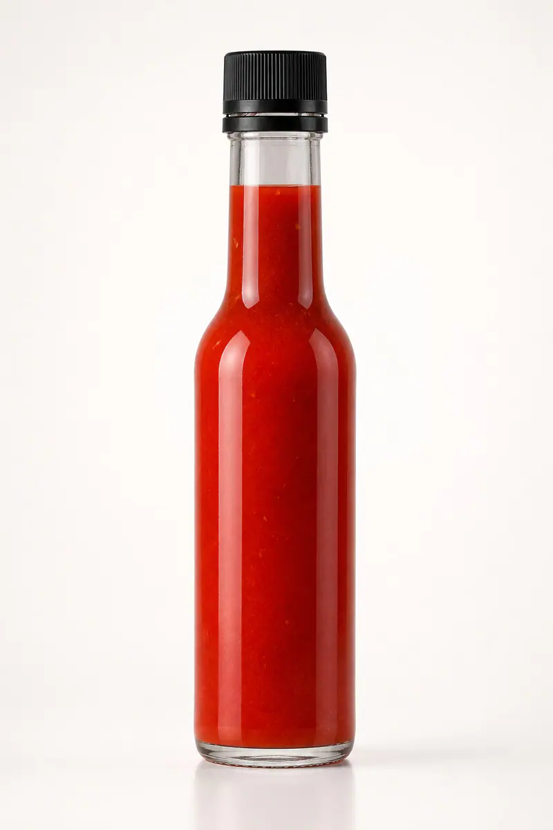 Botellas de vidrio para salsa picante con reductor – vista del producto