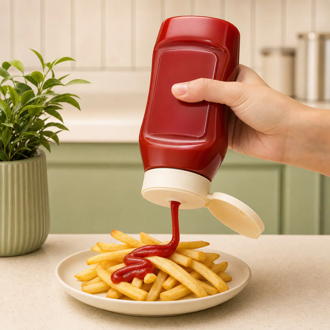 Botellas para ketchup en situación de uso