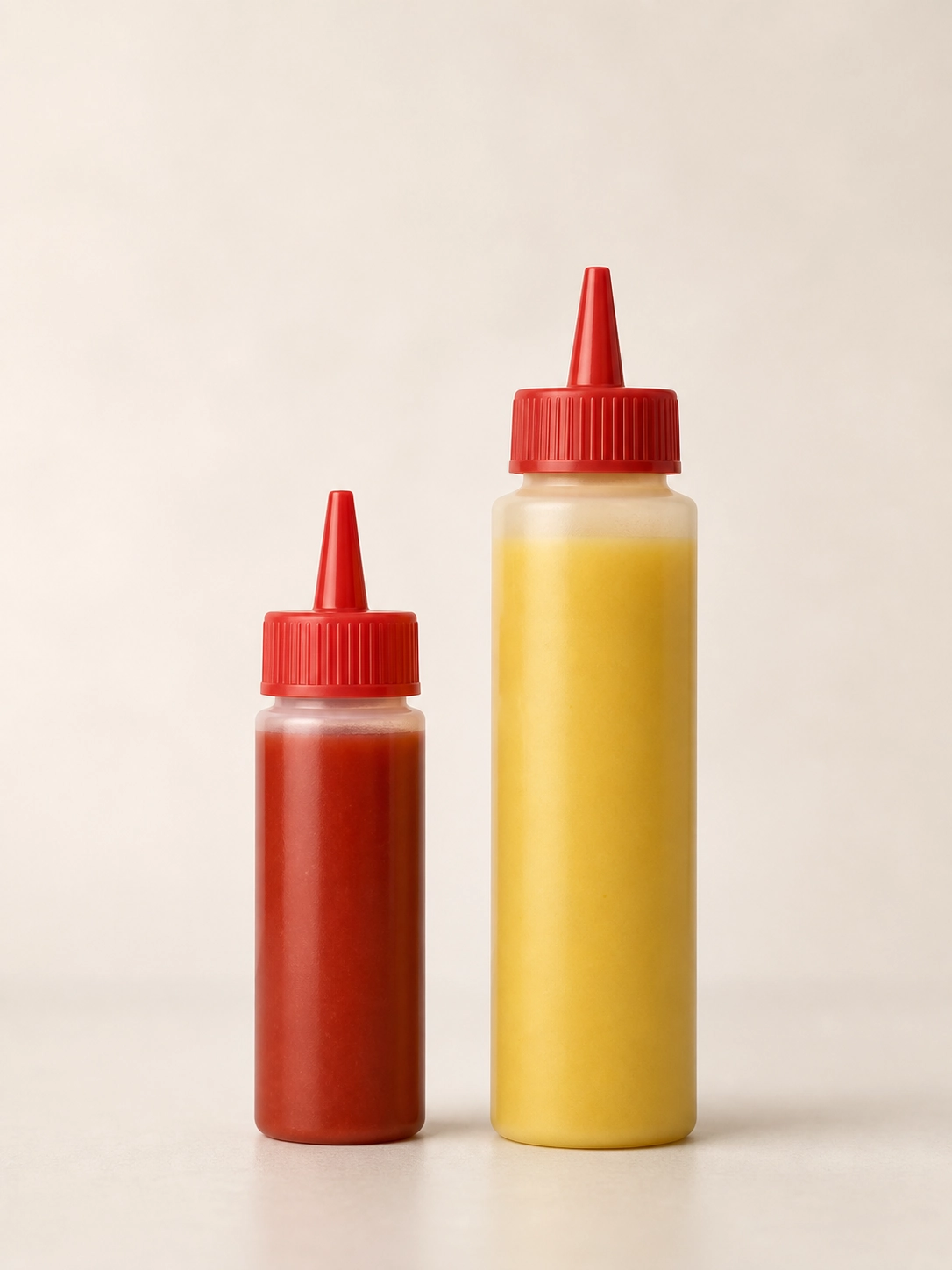 Mini botellas monodosis para salsas de 15 y 30 ml, vista frontal