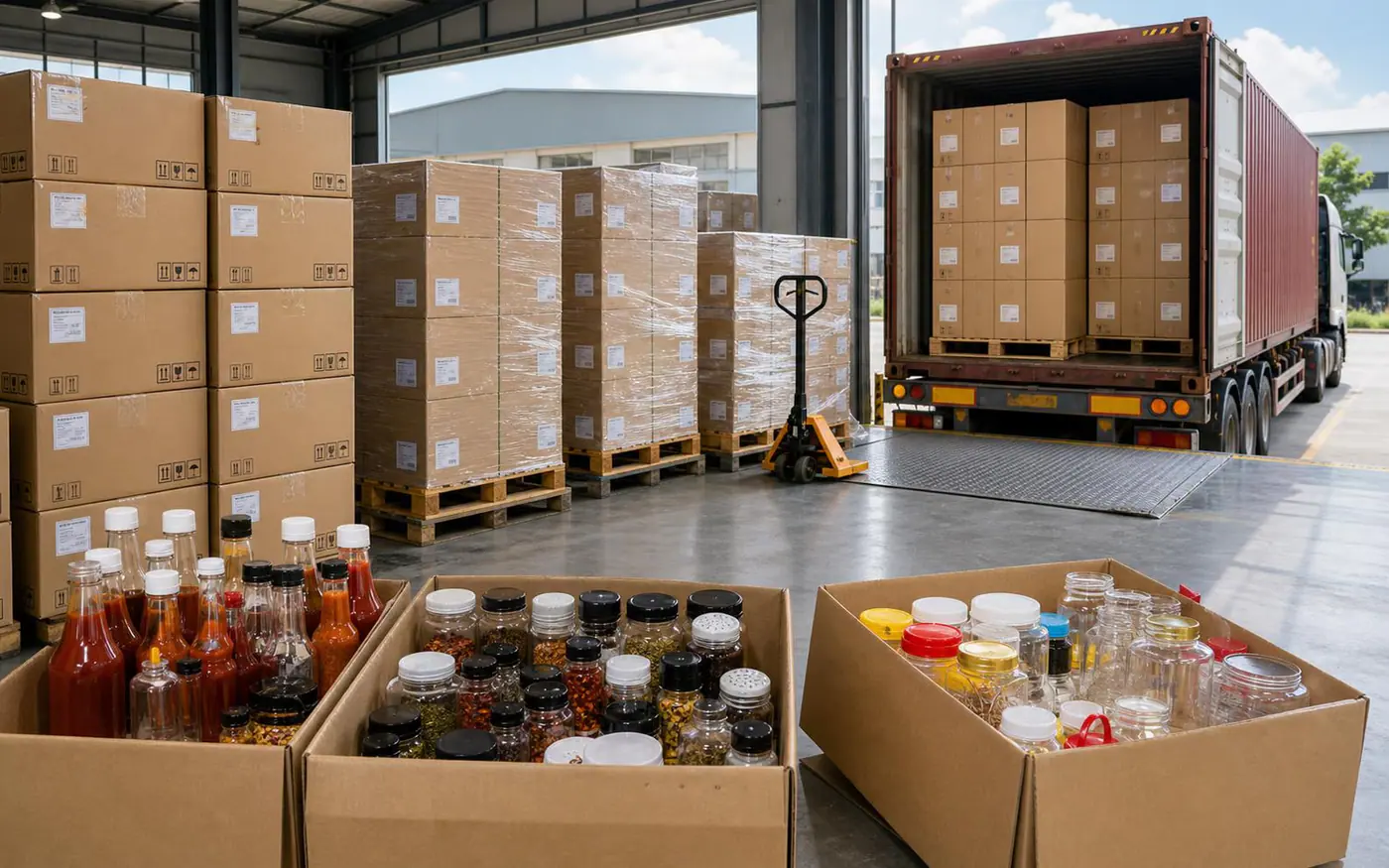 Embalaje de exportación y carga de un contenedor